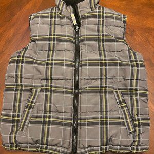 Big Chill Reversible puffer Winter Vest , Gray/Black/Yellow Plaid, Siz (M) 10-12